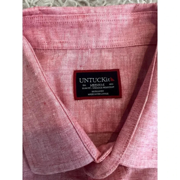 Untuckit Shirt Men Large Red‎ 100% Linen Short SLeeve Button Up - Picture 3 of 3